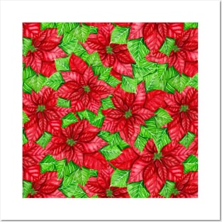 Poinsettia watercolor Christmas pattern Posters and Art